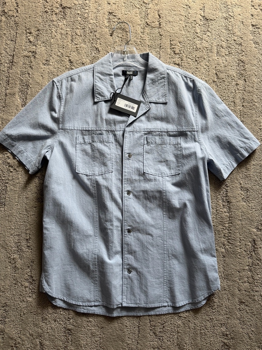 PAIGE Pale Blue Short-Sleeve Button-Down Camp Shirt